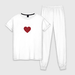 Пижама хлопковая женская Блестящее красное сердечко, цвет: белый