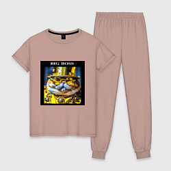 Пижама хлопковая женская Рыжий кот барон в стиле стимпанк: big boss, цвет: пыльно-розовый