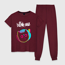 Пижама хлопковая женская Blink 182 rock star cat, цвет: меланж-бордовый