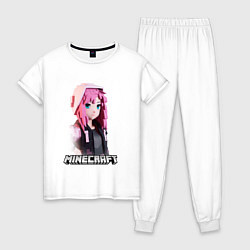 Пижама хлопковая женская Minecraft девушка розовые волосы, цвет: белый
