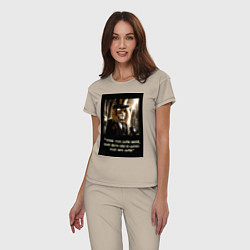 Пижама хлопковая женская Лев джентельмен: чтобы стать царем надо быть царем, цвет: миндальный — фото 2