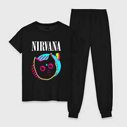 Пижама хлопковая женская Nirvana rock star cat, цвет: черный