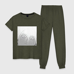 Пижама хлопковая женская Ванпанчмен Сайтама лысина, цвет: меланж-хаки