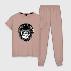 Пижама хлопковая женская Music gorilla, цвет: пыльно-розовый