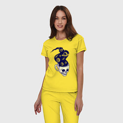 Пижама хлопковая женская Dead drink space skull, цвет: желтый — фото 2