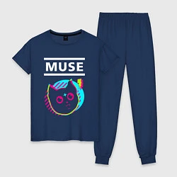 Пижама хлопковая женская Muse rock star cat, цвет: тёмно-синий