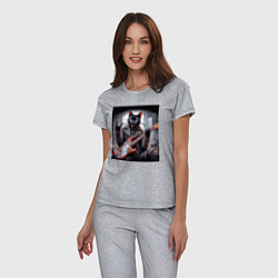 Пижама хлопковая женская Чёрный котяра рок гитарист, цвет: меланж — фото 2