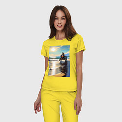 Пижама хлопковая женская On the beach, цвет: желтый — фото 2