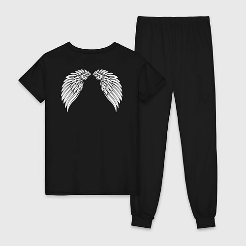 Женская пижама Белые крылья с черным контуром / Черный – фото 2