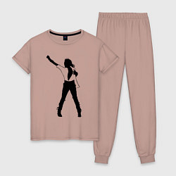 Пижама хлопковая женская Черный силуэт кричащего Джексона, цвет: пыльно-розовый