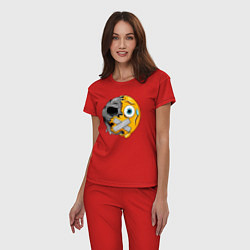 Пижама хлопковая женская Молчащий смайлик, цвет: красный — фото 2
