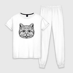Пижама хлопковая женская Кот мемный, цвет: белый