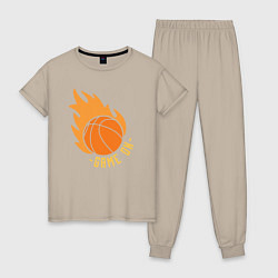 Пижама хлопковая женская Game on basketball, цвет: миндальный