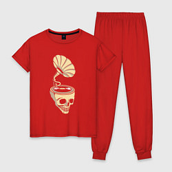 Пижама хлопковая женская Skull vinyl, цвет: красный