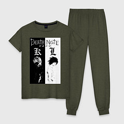 Пижама хлопковая женская Тетрадь смерти Лайт Ягами, цвет: меланж-хаки