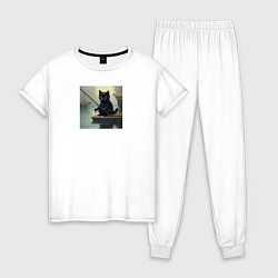 Пижама хлопковая женская Ловля рыбов, цвет: белый
