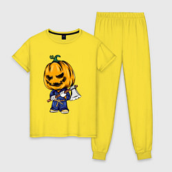 Пижама хлопковая женская Тыква с топором, цвет: желтый