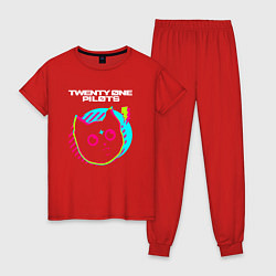 Пижама хлопковая женская Twenty One Pilots rock star cat, цвет: красный