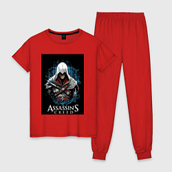 Пижама хлопковая женская Assassins creed белый костюм, цвет: красный