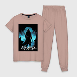 Пижама хлопковая женская Assassins creed темная ночь, цвет: пыльно-розовый