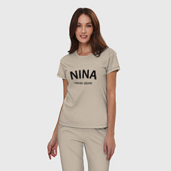 Пижама хлопковая женская Nina never alone - motto, цвет: миндальный — фото 2