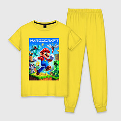 Пижама хлопковая женская Mario in Minecraft - ai art collaboration, цвет: желтый