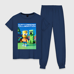 Пижама хлопковая женская Bart and Creeper - collaboration ai art, цвет: тёмно-синий