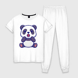 Пижама хлопковая женская Удивлённая панда, цвет: белый