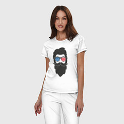 Пижама хлопковая женская Американец с усами и бородой, цвет: белый — фото 2