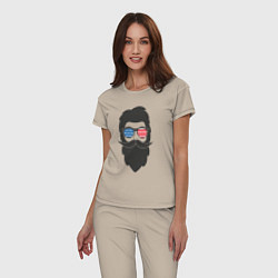 Пижама хлопковая женская Американец с усами и бородой, цвет: миндальный — фото 2