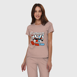 Пижама хлопковая женская Cuphead and Mugman, цвет: пыльно-розовый — фото 2