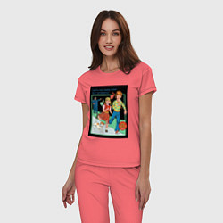 Пижама хлопковая женская Убегайте от любых проблем мем, цвет: коралловый — фото 2