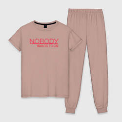 Пижама хлопковая женская Nobody wants to die logo, цвет: пыльно-розовый