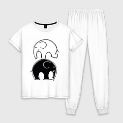 Пижама хлопковая женская Cute elephants, цвет: белый