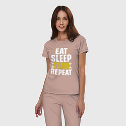 Пижама хлопковая женская Eat sleep train, цвет: пыльно-розовый — фото 2