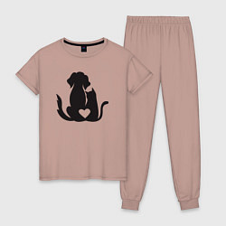 Пижама хлопковая женская Dog and cat love, цвет: пыльно-розовый