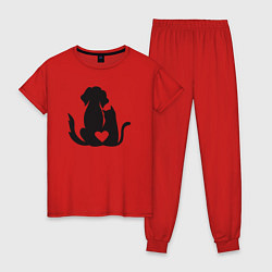 Пижама хлопковая женская Dog and cat love, цвет: красный