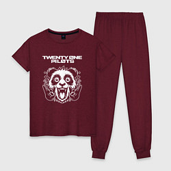 Пижама хлопковая женская Twenty One Pilots rock panda, цвет: меланж-бордовый