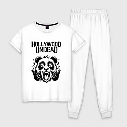 Пижама хлопковая женская Hollywood Undead - rock panda, цвет: белый