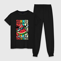 Пижама хлопковая женская Летние вибрации, цвет: черный