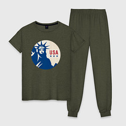 Пижама хлопковая женская Liberty USA, цвет: меланж-хаки
