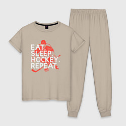 Пижама хлопковая женская День хоккеиста, цвет: миндальный