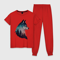 Пижама хлопковая женская Волк силуэт, цвет: красный
