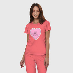 Пижама хлопковая женская Cute but psycho pink heart, цвет: коралловый — фото 2