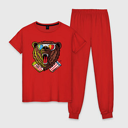 Пижама хлопковая женская Медведь в кино, цвет: красный