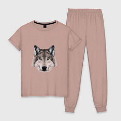 Пижама хлопковая женская Классный красивый волк, цвет: пыльно-розовый