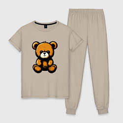 Пижама хлопковая женская Тедди медведь, цвет: миндальный