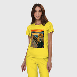 Пижама хлопковая женская Лев кричит - мем картина от нейросети, цвет: желтый — фото 2