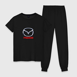 Пижама хлопковая женская Mazda logo, цвет: черный