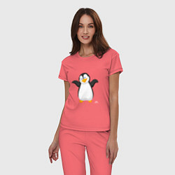 Пижама хлопковая женская Веселый пингвин красивый, цвет: коралловый — фото 2